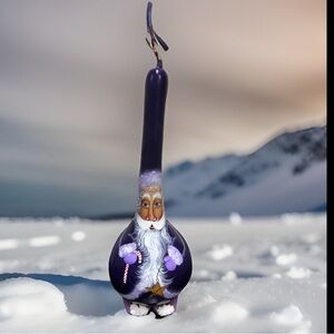 14” Hand Painted “Purple” Santa Claus Gourd Signed by Artist W/ Protective Case